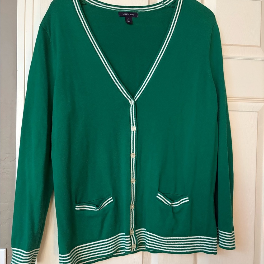 Land's End Green Cardigan Sweater Size L - Picture 1 of 5